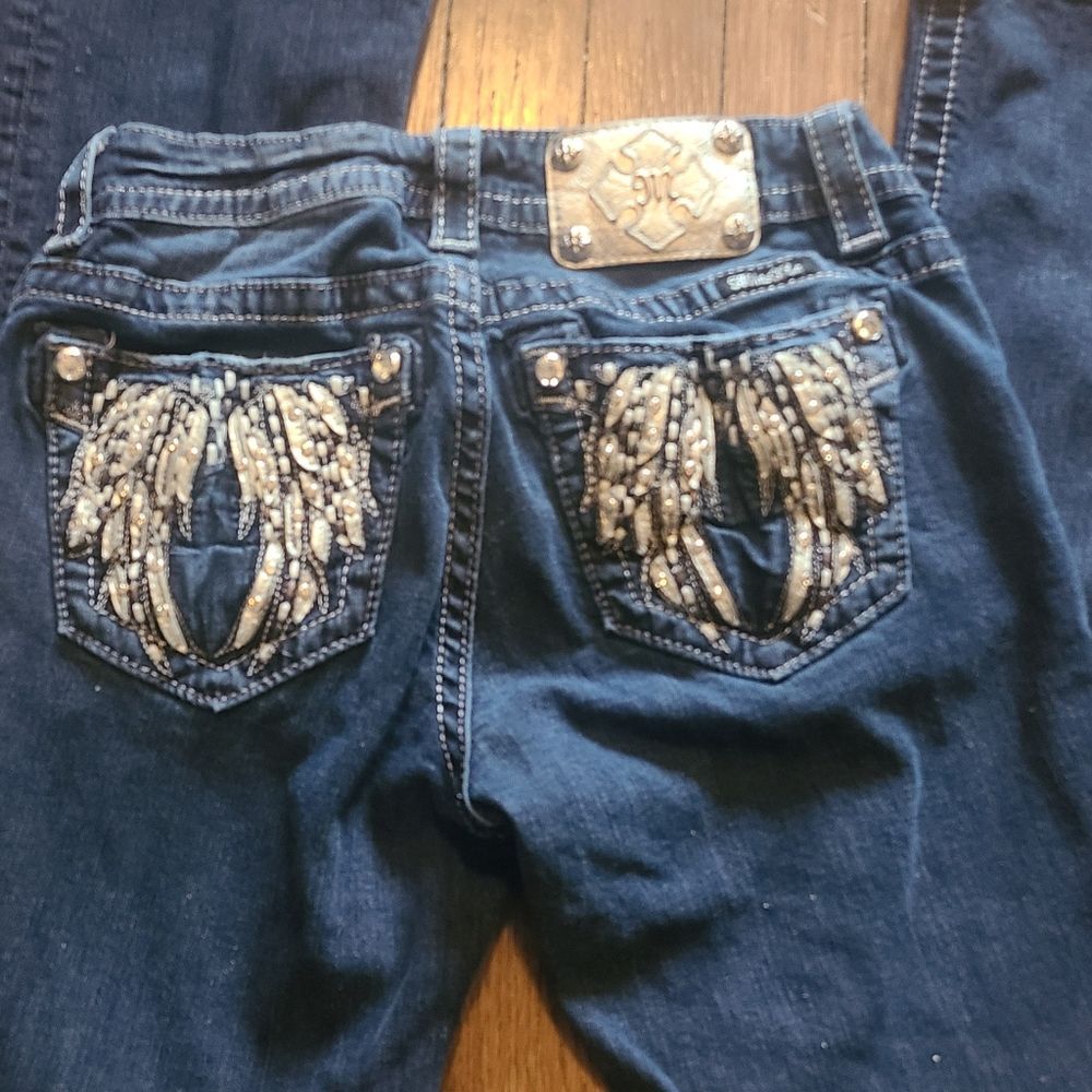 Miss ME women's Embroidered Back Pocket Jeans SIZE 27 Easy Boot Cut Midrise - Picture 4 of 8